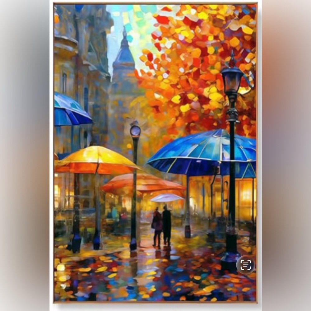 NWOT Paint by Number Colorful A Walk in the Rain Canvas